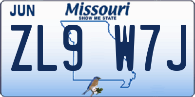 MO license plate ZL9W7J