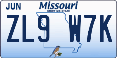 MO license plate ZL9W7K