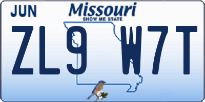 MO license plate ZL9W7T