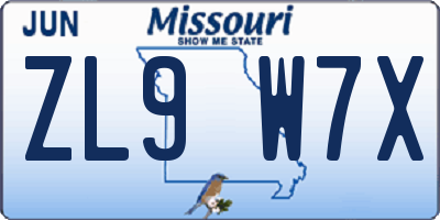 MO license plate ZL9W7X