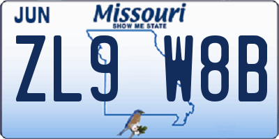 MO license plate ZL9W8B