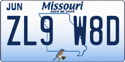MO license plate ZL9W8D