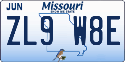 MO license plate ZL9W8E