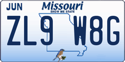 MO license plate ZL9W8G