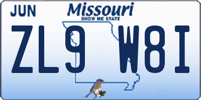 MO license plate ZL9W8I