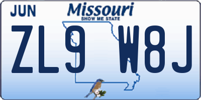 MO license plate ZL9W8J