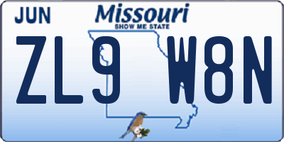 MO license plate ZL9W8N