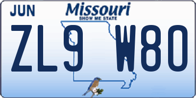 MO license plate ZL9W8O