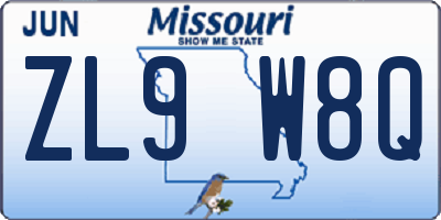 MO license plate ZL9W8Q