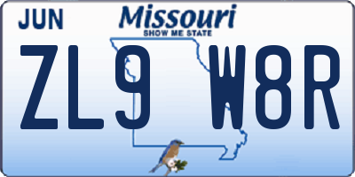 MO license plate ZL9W8R
