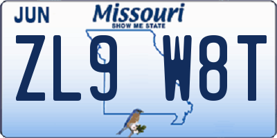 MO license plate ZL9W8T