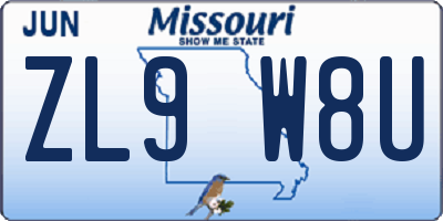 MO license plate ZL9W8U