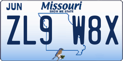 MO license plate ZL9W8X