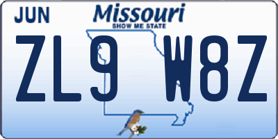 MO license plate ZL9W8Z
