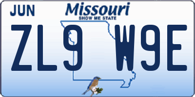 MO license plate ZL9W9E