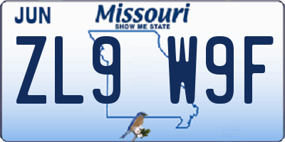 MO license plate ZL9W9F