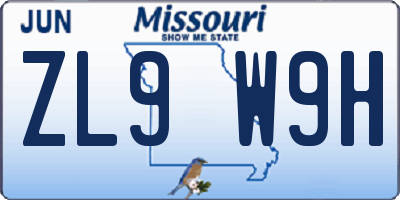 MO license plate ZL9W9H