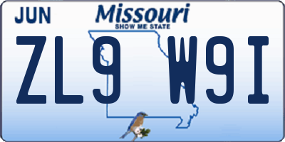 MO license plate ZL9W9I