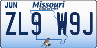 MO license plate ZL9W9J
