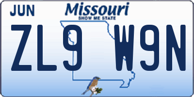 MO license plate ZL9W9N