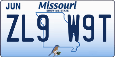 MO license plate ZL9W9T