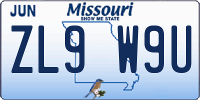 MO license plate ZL9W9U
