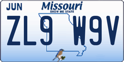 MO license plate ZL9W9V