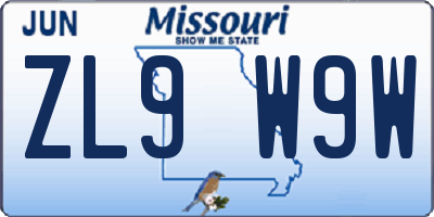 MO license plate ZL9W9W