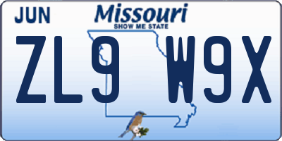 MO license plate ZL9W9X