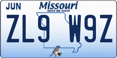 MO license plate ZL9W9Z