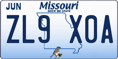 MO license plate ZL9X0A