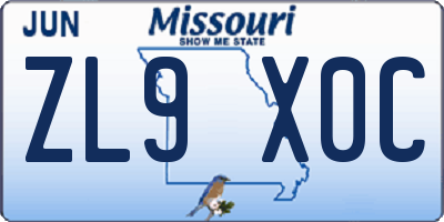 MO license plate ZL9X0C