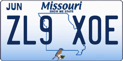 MO license plate ZL9X0E