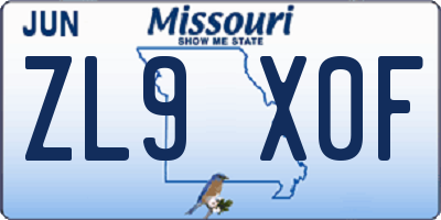 MO license plate ZL9X0F