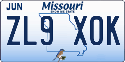 MO license plate ZL9X0K