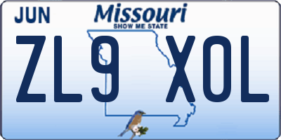 MO license plate ZL9X0L