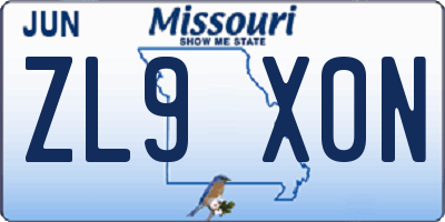 MO license plate ZL9X0N