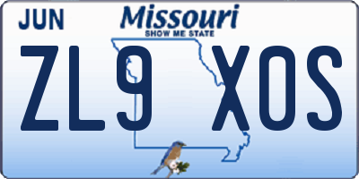 MO license plate ZL9X0S