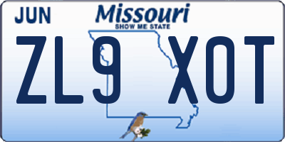 MO license plate ZL9X0T