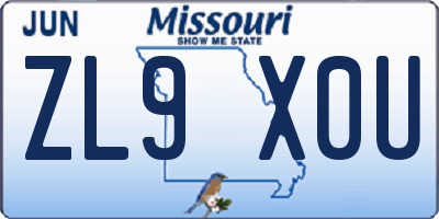MO license plate ZL9X0U