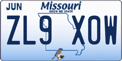 MO license plate ZL9X0W