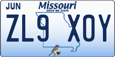 MO license plate ZL9X0Y