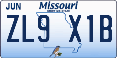 MO license plate ZL9X1B