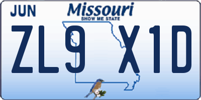 MO license plate ZL9X1D