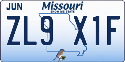 MO license plate ZL9X1F
