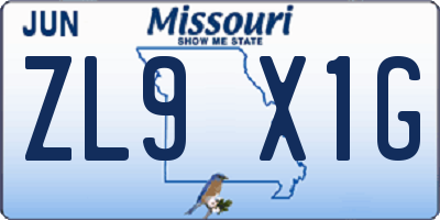 MO license plate ZL9X1G