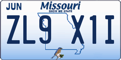 MO license plate ZL9X1I