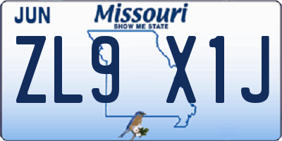 MO license plate ZL9X1J