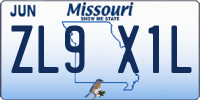MO license plate ZL9X1L