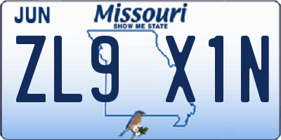 MO license plate ZL9X1N